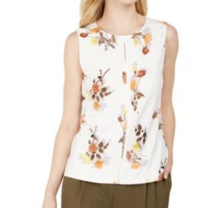 Calvin Klein Women's White  Sleeveless Floral Business Casual Top Size Small